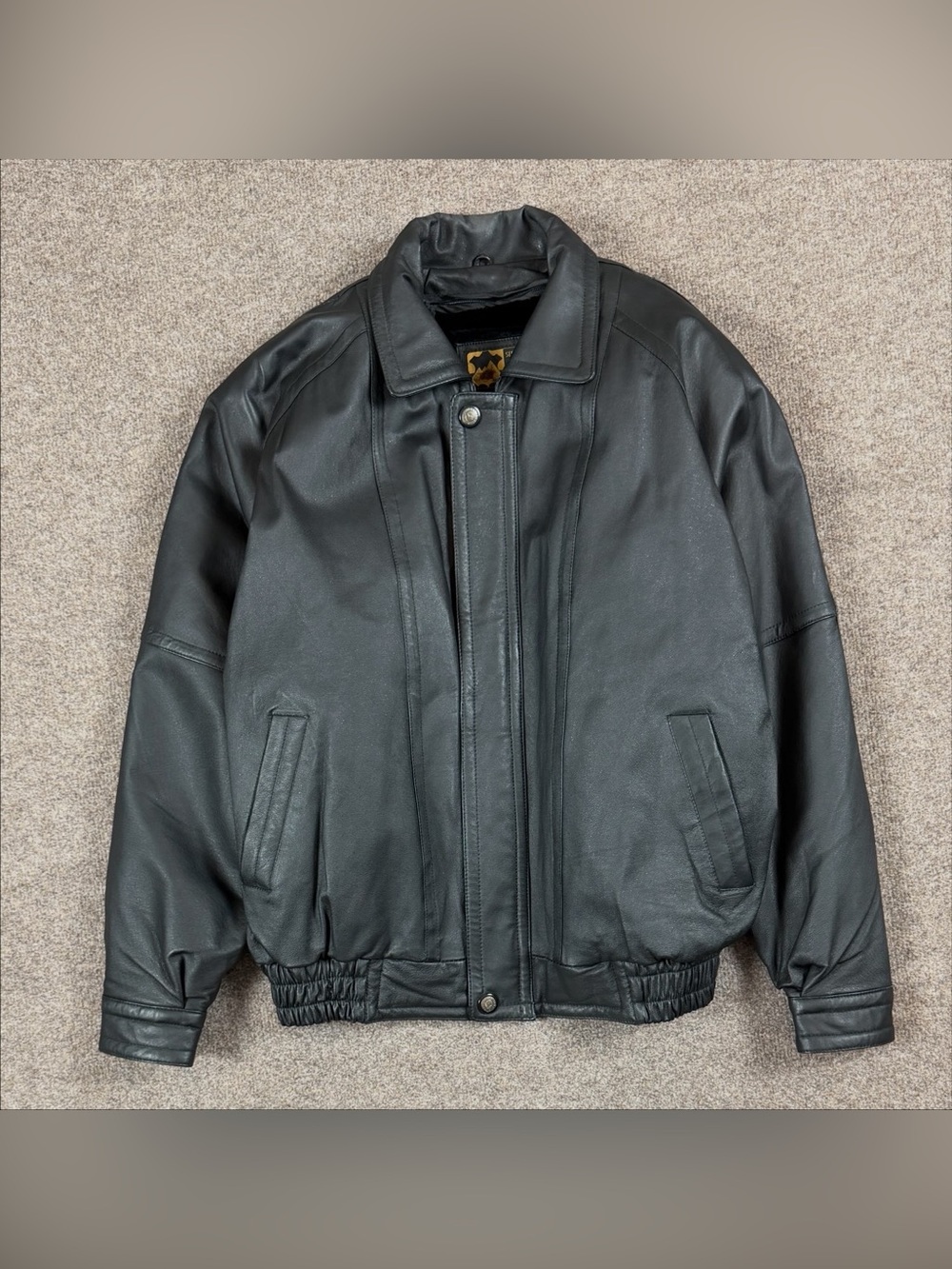Vintage Black Leather Zip Up Bomber Jacket Men’s Large Removable Faux Fur Lining